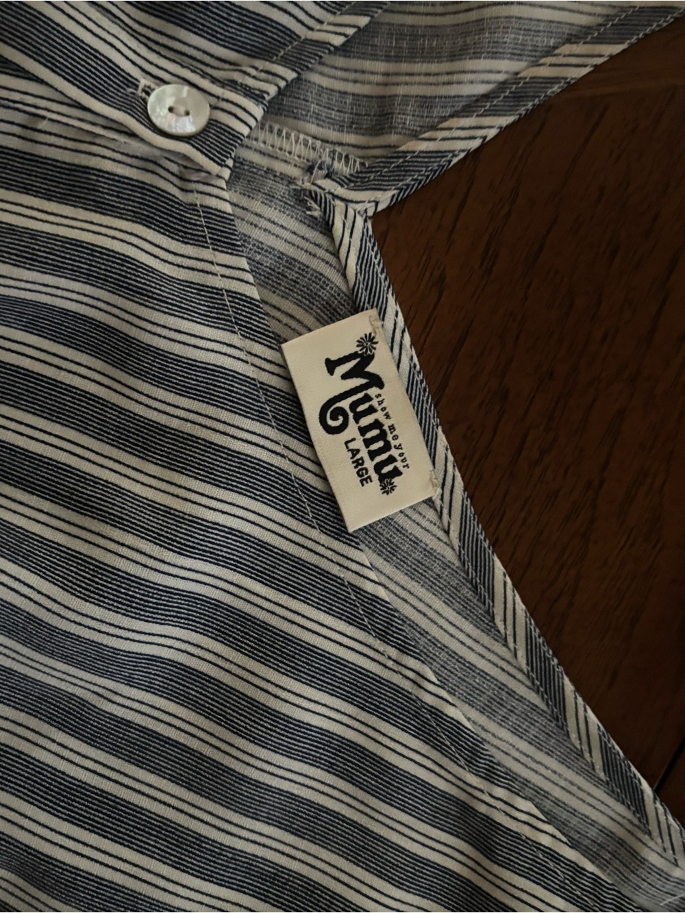 Mumu Striped Button-Front Top in Navy and White